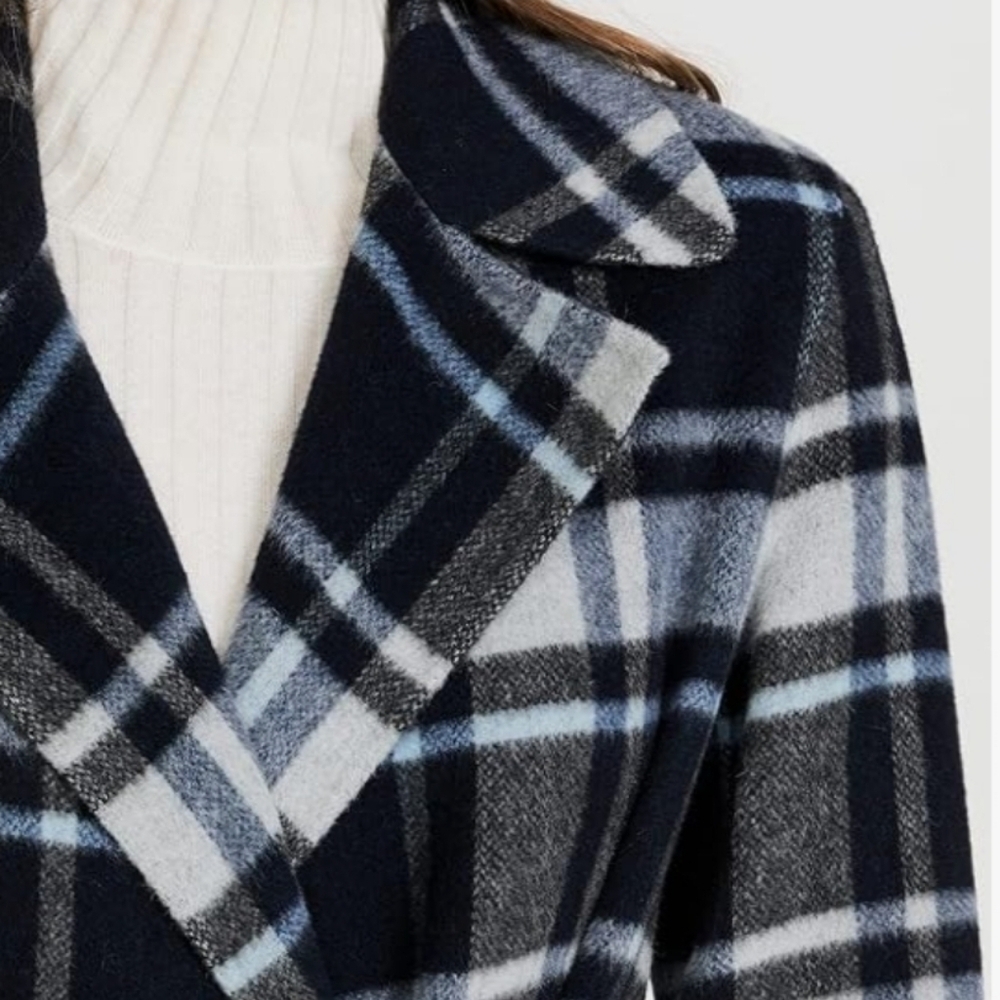NWT Theory Women's Plaid Wool Alpaca Belted Wrap Overlay Coat Size Medium - Picture 13 of 14